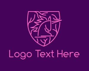 Mythology - Pink Unicorn Shield logo design