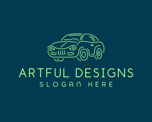 Green Car Line art logo design