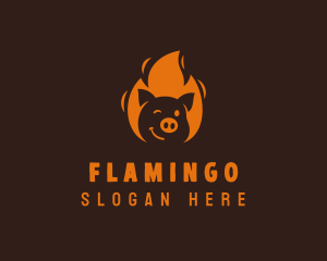 Roast Flaming Pork Barbecue Logo