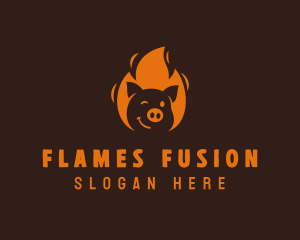 Roast Flaming Pork Barbecue logo design