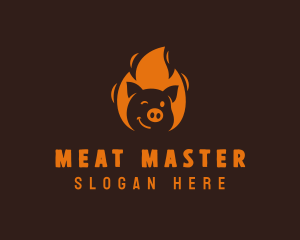 Roast Flaming Pork Barbecue logo design