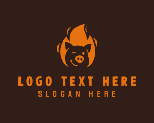 Pig - Roast Flaming Pork Barbecue logo design