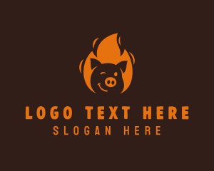 Roast Flaming Pork Barbecue Logo