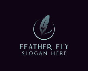 Crescent Moon Feather Pen logo design