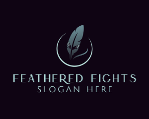 Crescent Moon Feather Pen logo design