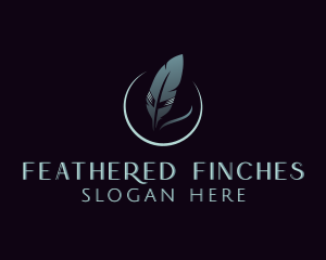 Crescent Moon Feather Pen logo design