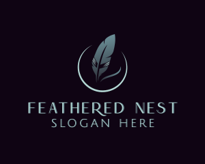 Crescent Moon Feather Pen logo design