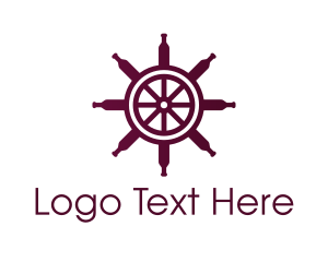 Bottle - Wine Ship Wheel Helm logo design
