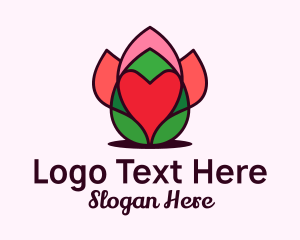 Valentine - Heart Flower Bud logo design