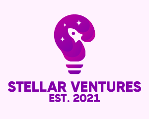 Galactic - Purple Rocket Light Bulb logo design