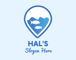 Water Sports - Fishes Location Pin logo design