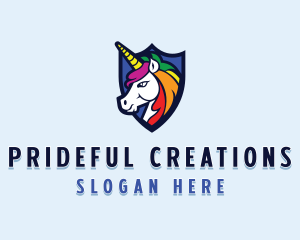 Pride - Mythical Unicorn Shield logo design