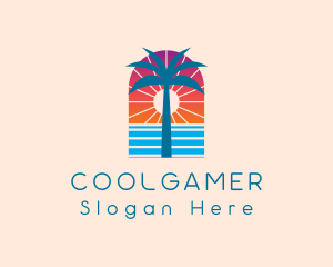 Traveler - Palm Sunset Ocean logo design