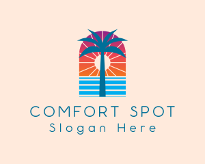 Palm Sunset Ocean logo design