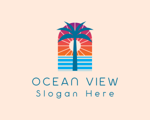 Palm Sunset Ocean logo design