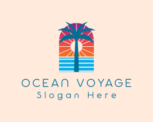 Palm Sunset Ocean logo design