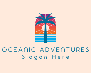 Palm Sunset Ocean logo design