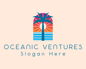 Palm Sunset Ocean logo design