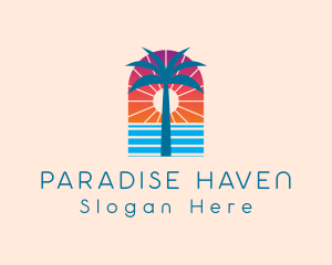 Palm Sunset Ocean logo design