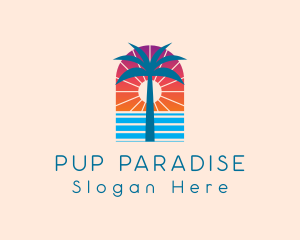 Palm Sunset Ocean logo design