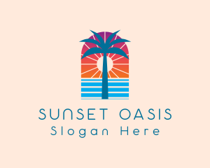 Palm Sunset Ocean logo design