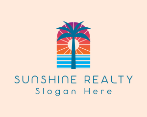 Palm Sunset Ocean logo design