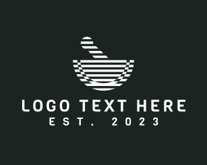 Recipe - Stripe Mortar Pestle logo design
