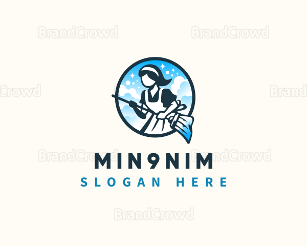 Broom Cleaning Maid Logo