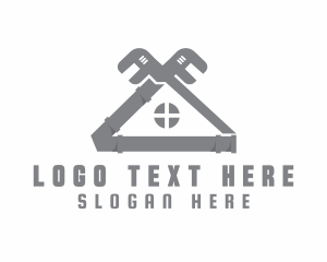 Pipe Wrench - Gray Wrench Pipe House logo design