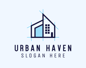 Blue House Plan logo design