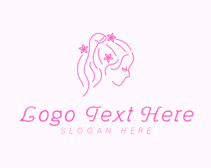 Hairstyle - Girl Hair Flower logo design