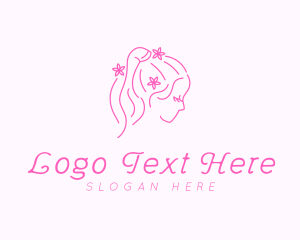 Pretty - Girl Hair Flower logo design