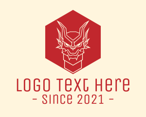Dragon Face - Dragon Hexagon Line Art logo design