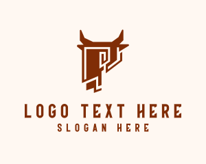 Meat Shop - Bull Head Bison Letter P logo design