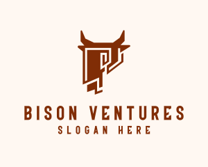 Bull Head Bison Letter P logo design