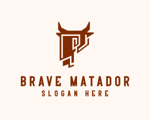 Bullfighter - Bull Head Bison Letter P logo design