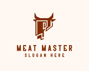 Bull Head Bison Letter P logo design