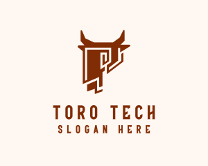 Toro - Bull Head Bison Letter P logo design