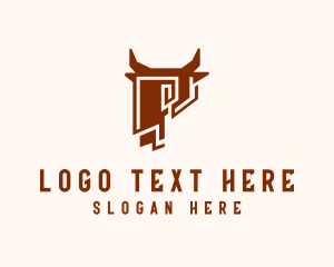 Rancher - Bull Head Bison Letter P logo design