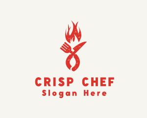 Flaming Grill Fork Knife logo design