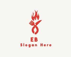 Cuisine - Flaming Grill Fork Knife logo design