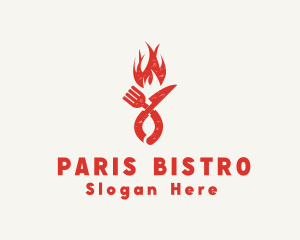 Flaming Grill Fork Knife logo design