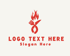 Diner - Flaming Grill Fork Knife logo design