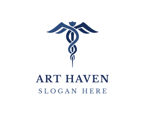 Blue Hospital Caduceus logo design