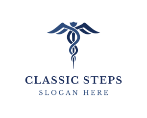 Blue Hospital Caduceus logo design