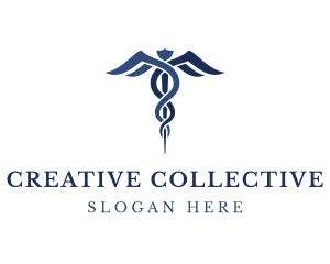 Blue Hospital Caduceus logo design