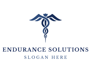 Blue Hospital Caduceus logo design