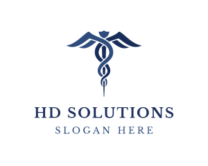 Blue Hospital Caduceus logo design