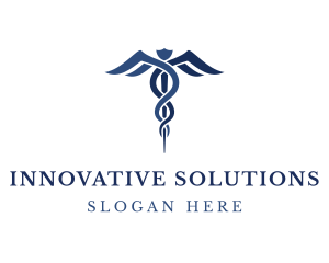 Blue Hospital Caduceus logo design