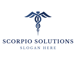 Blue Hospital Caduceus logo design